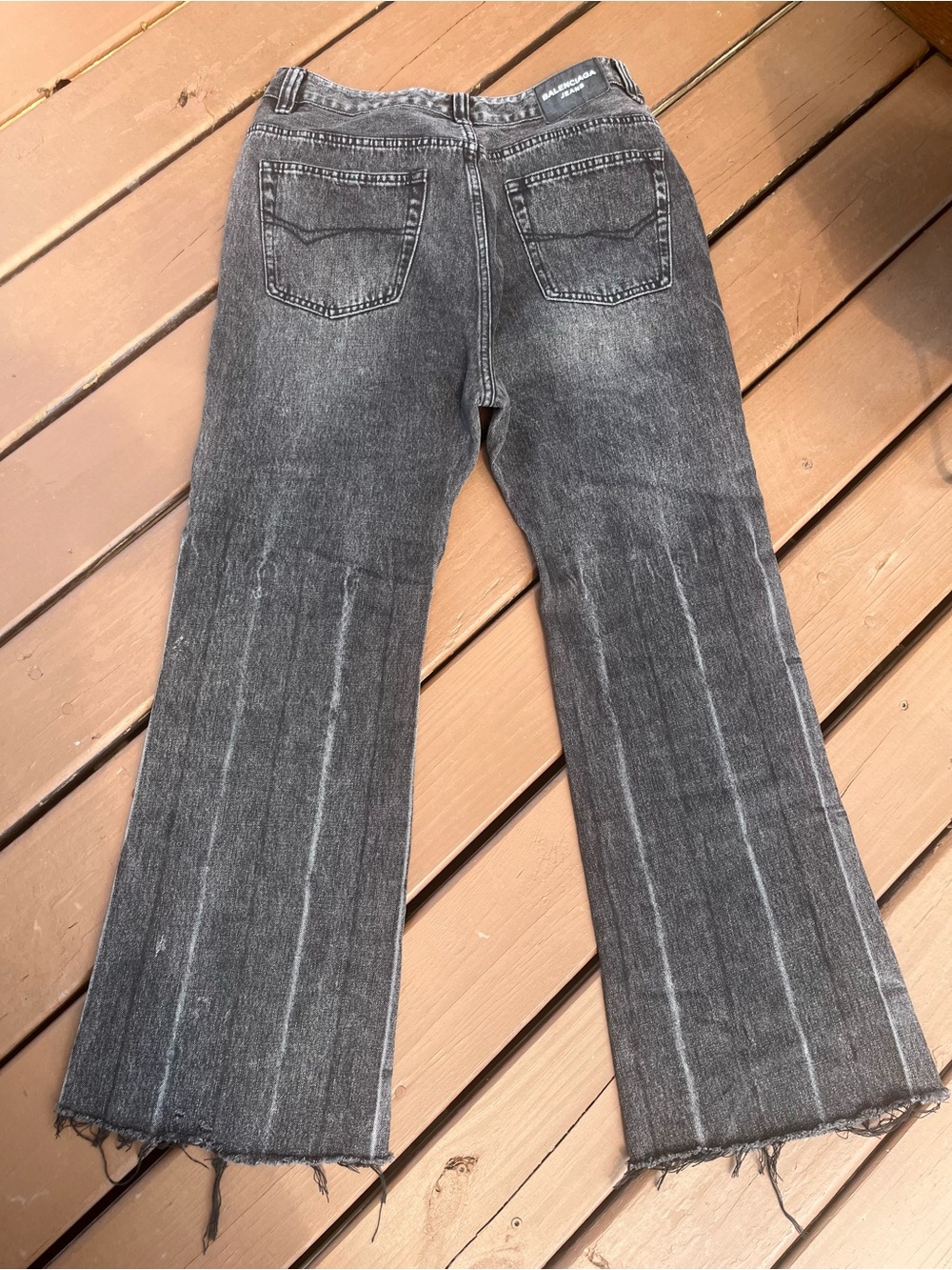 balenciaga 22fw lost tape flared washed dark grey / black jeans